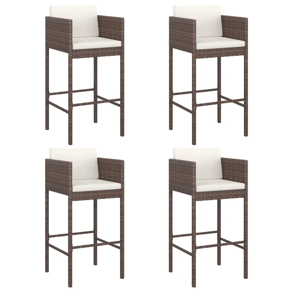 Bar Stool | Set of 4 | Brown | Poly Rattan | Counter Height | Lightweight – Image 2
