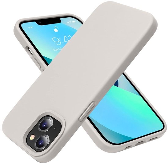 Mobiq - Coque Siliconen Liquide iPhone 14 - gris clair