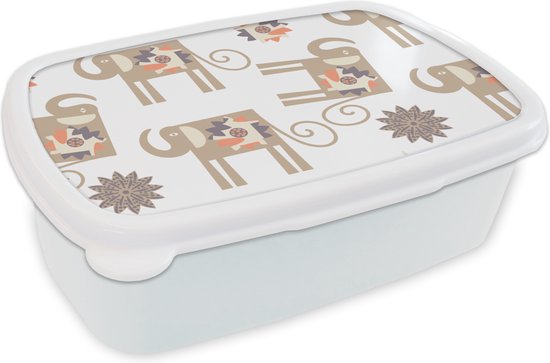 Lunch box Wit - Lunch box - Boîte à pain - Fleurs - Éléphant - Motif - 18x12x6 cm - Adultes