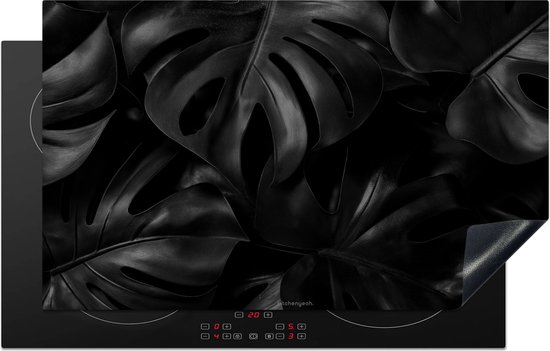KitchenYeah® Protection plaque induction 80x50 cm - Noir - Monstera - Feuilles - Protege plaque de cuisson - Couvre plaque induction - Protecteur d'induction - Cuisine