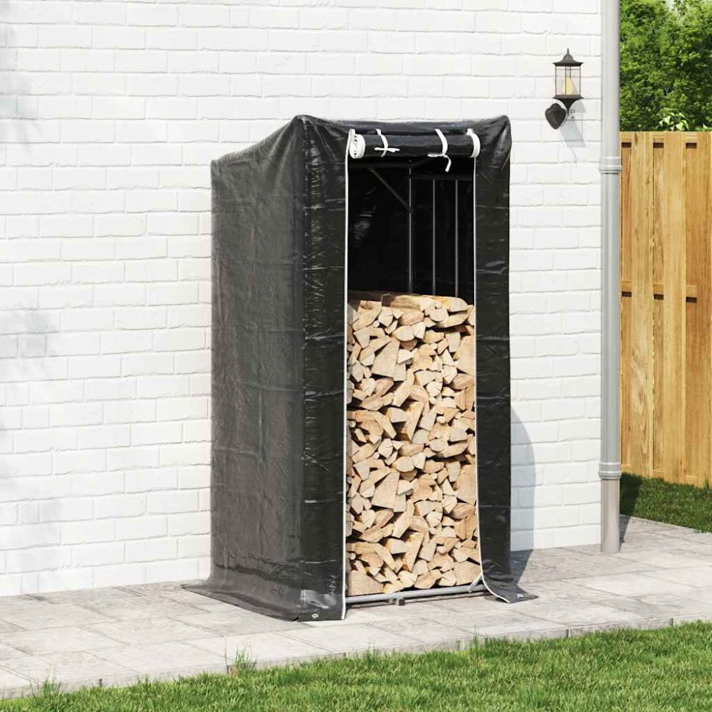 Firewood Rack with Rain Cover 100x80x200 cm Galvanised Steel – Image 3