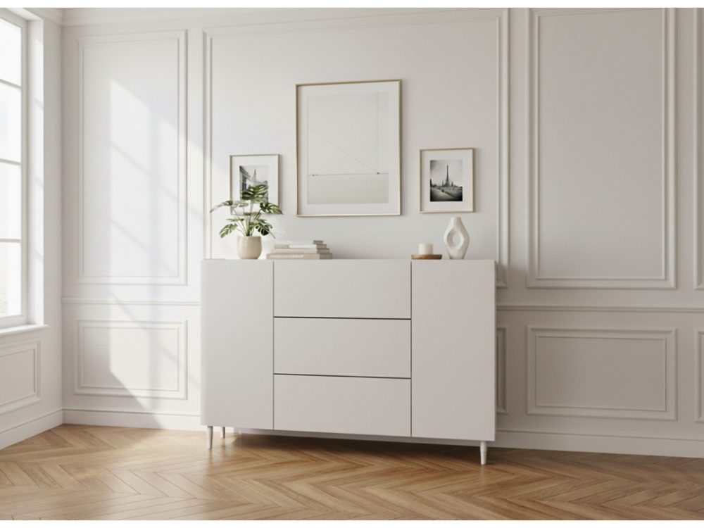 Buffet 2 portes 3 tiroirs 150 cm ANYRA pieds en bois massif – Image 3