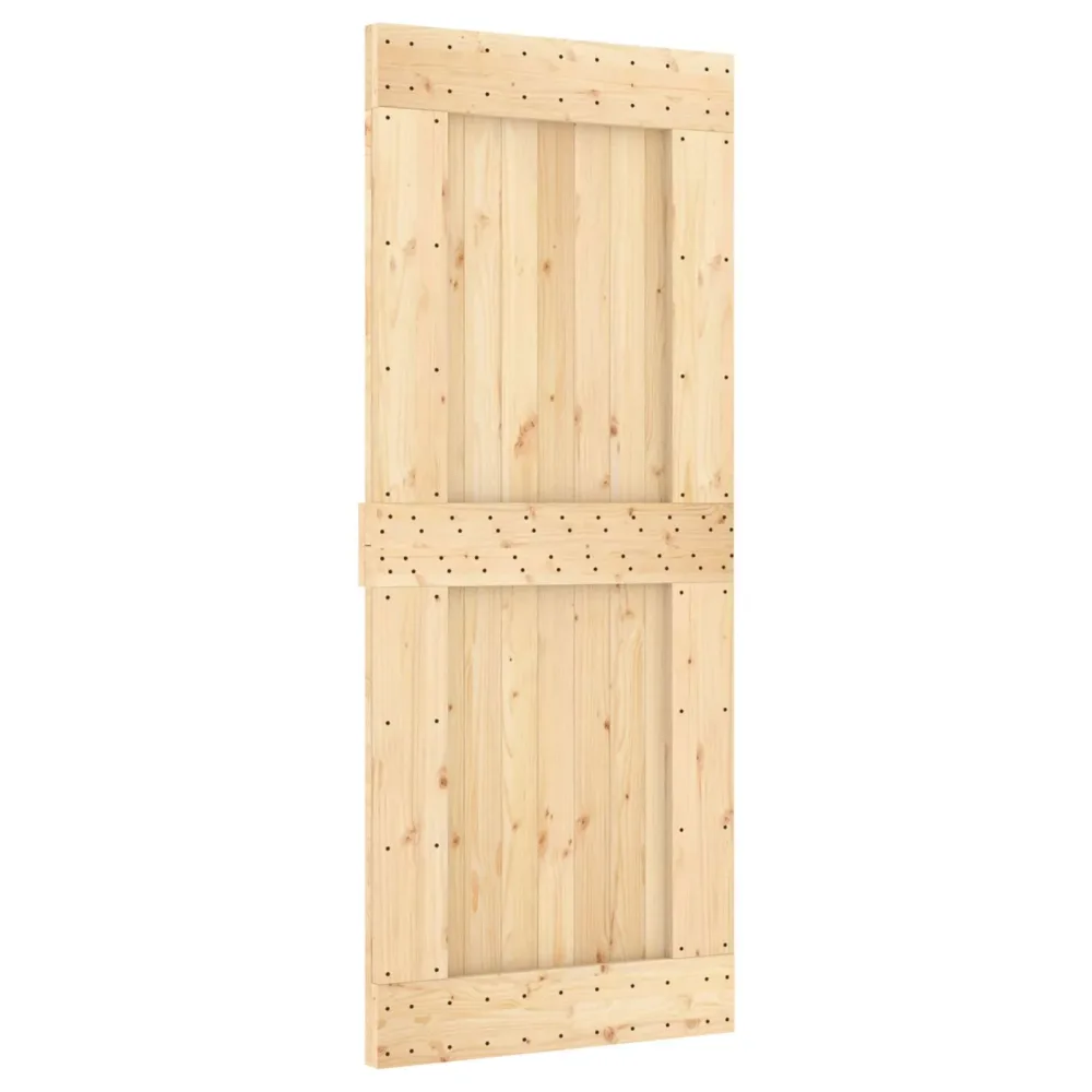 Sliding Door Natural and Black 85 x 210 cm Solid Pine Wood – Image 3