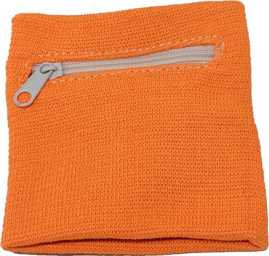 Go Go Gadget - Bandeau anti-transpiration - Bracelet - Bracelet de sport - Avec fermeture éclair - Rangement d'argent - 8*8cm - 1 pièce - Oranje