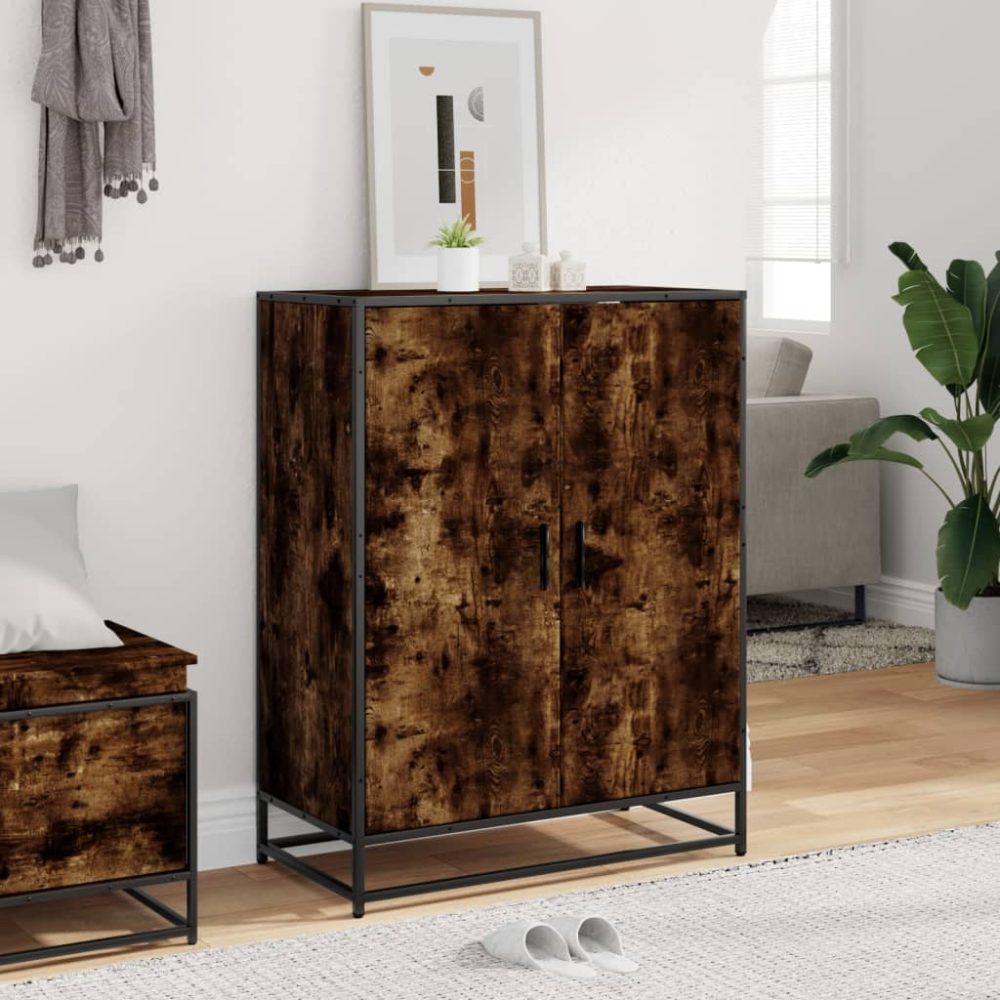 Shoe Cabinet Smoked Oak 75x38x97.5 cm Engineered Wood and Metal – Image 3