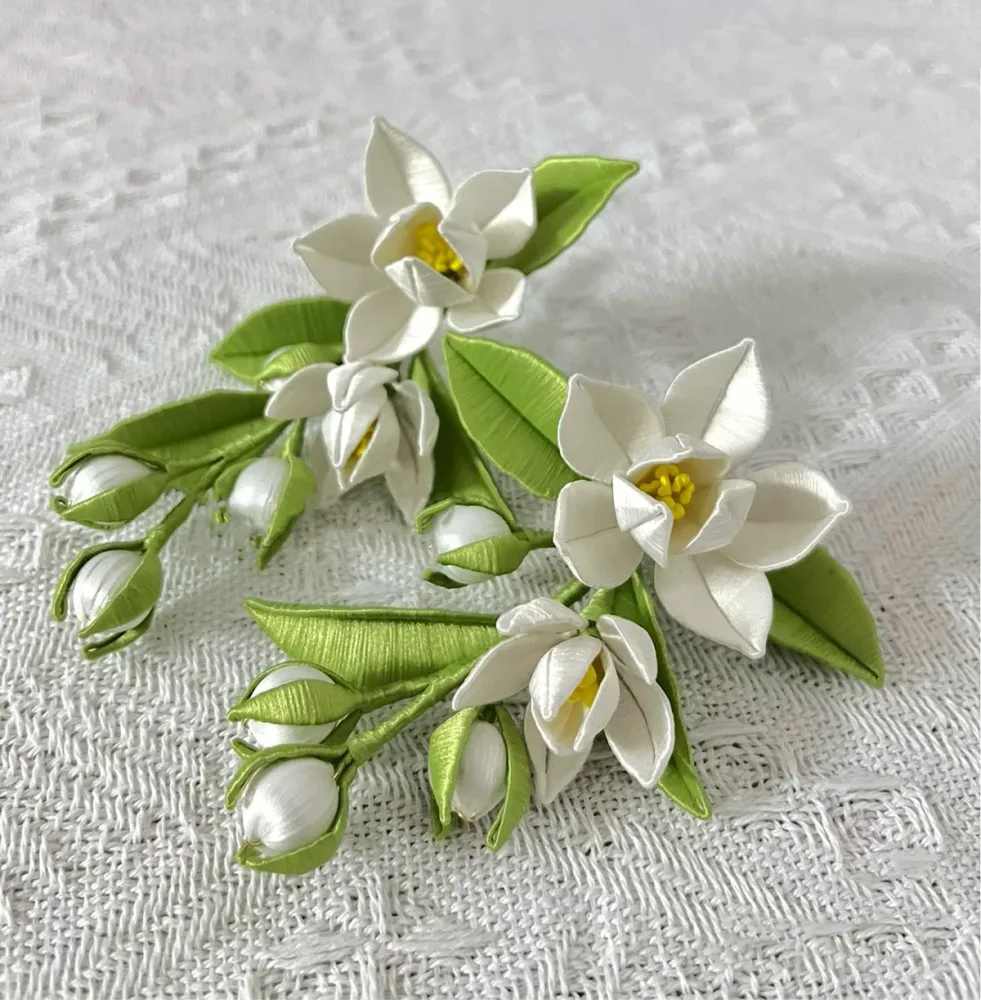 Jasmine Handmade Brooch - Silk Brooch(Chanhua) – Image 2