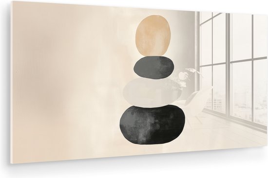 MuchoWow® Tableau sur verre 80x40 cm - Tableau acrylique sur verre - Japandi - Wabi sabi - Beige - Photo sur verre - Décoration murale salon - Décoration murale chambre - Peintures