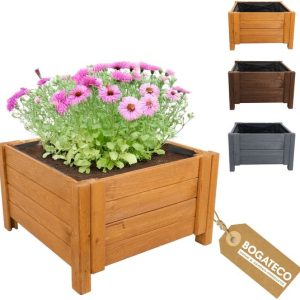Jardinière en bois BOGATECO 60 x 60 x 30 cm – Avec agrotextile – Résistante aux intempéries et imprégnée – Bac à fleurs pour jardin et balcon – Brun clair Jardinière en bois BOGATECO 60 x 60 x 30 cm – Avec agrotextile – Résistante aux intempéries et imprégnée – Bac à fleurs pour jardin et balcon – Brun clair