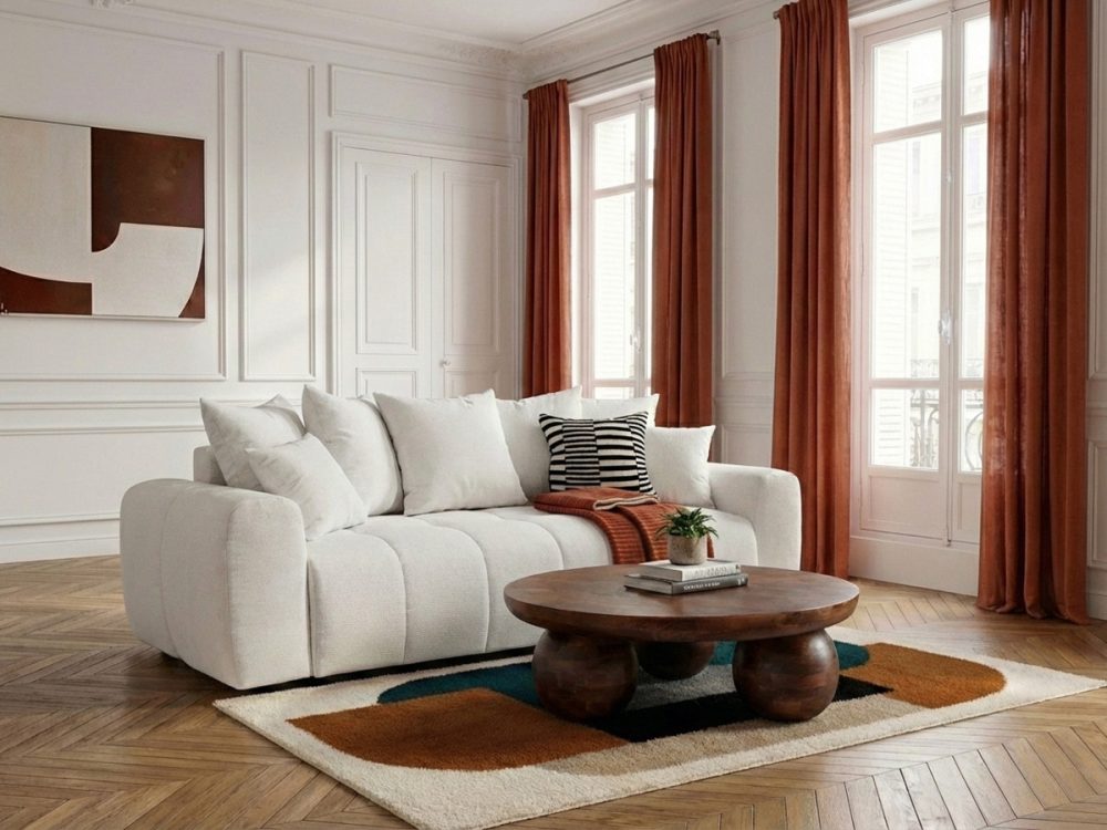 Canape 3 places convertible ROXELANE tissu chine – Image 2