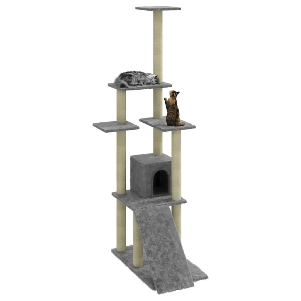 Cat Tree with Sisal Scratching Posts Light Grey 155 cm – Image 3