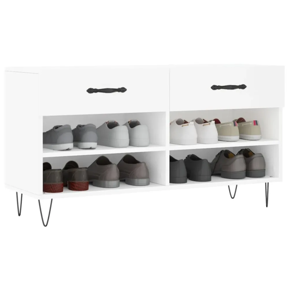 Shoe Bench White 102x35x55 cm Engineered Wood – Image 3