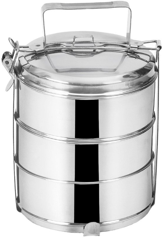 Orion Lunch Box - Conteneur alimentaire - 3 étages - Inox - Met handvat