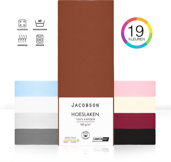 Jacobson PREMIUM - Drap- Hoeslaken en jersey - 160x200cm - 100% Katoen - jusqu'à 23cm d'épaisseur de matelas - Marron