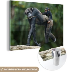MuchoWow® Peinture sur verre 150×100 cm – Peinture sur verre acrylique – Chimpanzé avec petit sur le dos – Photo sur verre – Peintures MuchoWow® Peinture sur verre 150×100 cm – Peinture sur verre acrylique – Chimpanzé avec petit sur le dos – Photo sur verre – Peintures