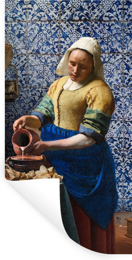 Muurstickers - Sticker Folie - Melkmeisje - Delfts Blauw - Vermeer - Schilderij - Oude meesters - 20x40 cm - Plakfolie - Muurstickers Kinderkamer - Zelfklevend Behang - Zelfklevend behangpapier - Stickerfolie