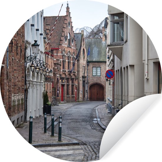 Old street in Bruges Wall Circle sticker papier peint ⌀ 120 cm / cercle papier peint / cercle mural / cercle vivant - auto-adhésif et coupe ronde