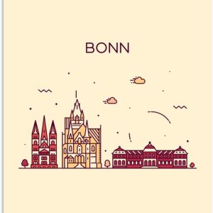 Illustration skyline ‘Bonn’ sur fond marron clair 80×120 cm Illustration skyline ‘Bonn’ sur fond marron clair 80×120 cm