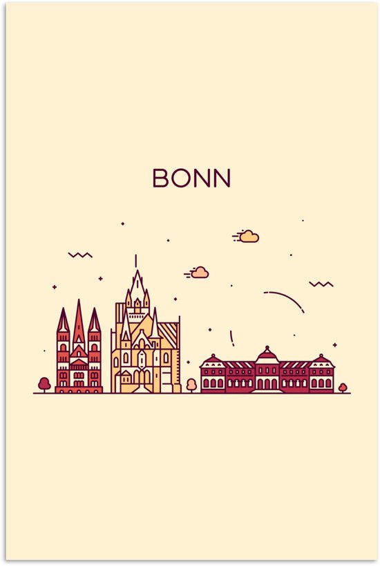 Illustration skyline 'Bonn' sur fond marron clair 80x120 cm