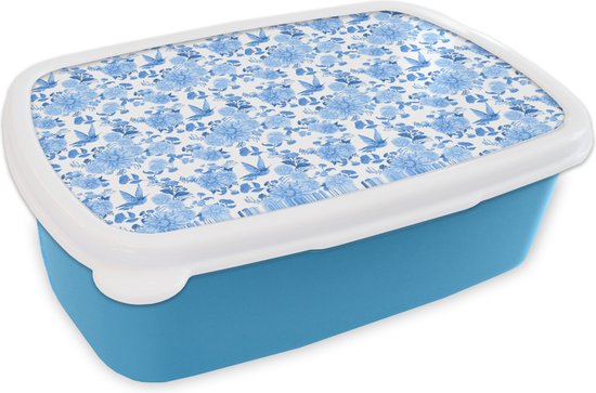 Lunchbox Blauw - Lunchbox - Boîte à pain - Fleurs - Motif - Blauw - 18x12x6 cm - Enfants - Garçon