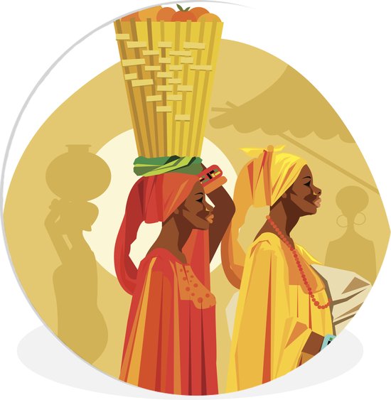 illustration de femmes africaines sur un marché dans une ville assiette en plastique cercle mural ⌀ 30 cm - impression photo sur cercle mural / cercle vivant (décoration murale)