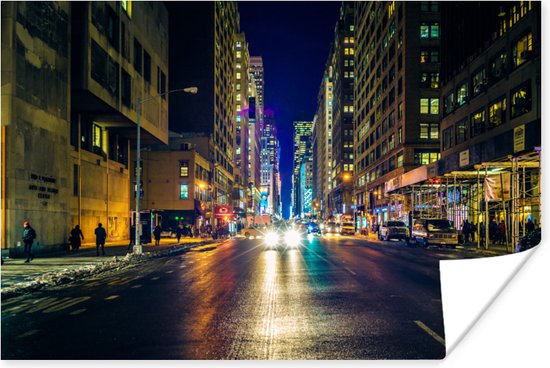 New York dans une nuit d'hiver Poster 120x80 cm - Tirage photo sur Poster (décoration murale salon / chambre) / Affiche Amérique
