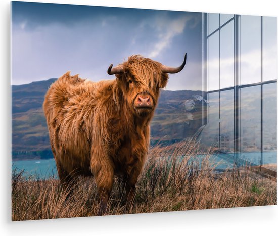 MuchoWow® Peinture sur Verre - Highlander écossais - Berg - Water - Nature - Vache - 180x120 cm - Peintures sur Verre Acrylique - Photo sur Glas