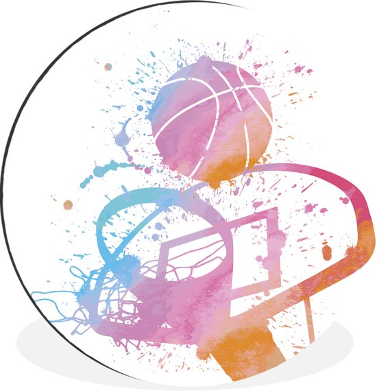 illustration d'un ballon de basket et d'un panier à l'aquarelle Cercle mural aluminium ⌀ 90 cm - tirage photo sur cercle mural / cercle vivant / cercle de jardin (décoration murale)