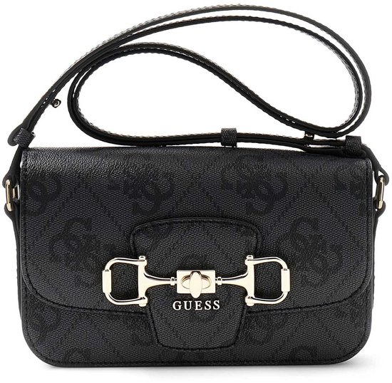 GUESS sac à épaule bandoulière Janie Logo Convertible Xbody Flap Coal Logo gris foncé