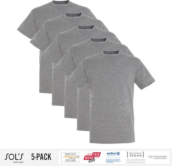 Lot de 5 T-Shirts Sol's Homme 100% Coton Bio Col Rond Grg Taille M
