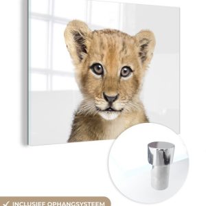 MuchoWow® Peinture sur verre 40×30 cm – Peinture sur verre acrylique – Lion – Animaux – Nature – Wit – Photo sur verre – Peintures