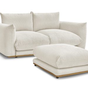Canape droit fixe 2 places ERNEST tissu velours cotele avec pouf Canape droit fixe 2 places ERNEST tissu velours cotele avec pouf