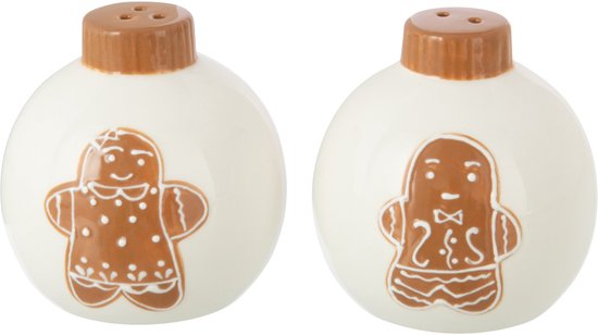 J-Line set moulin sel et poivre Noël Boule Ronde Dolomie - céramique - blanc/caramel - 2 pièces