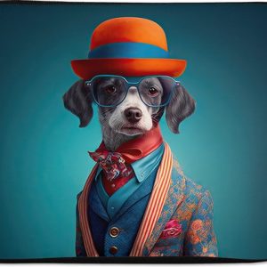 Housse ordinateur 17 pouces – Chien – Veste – Fleurs – Portrait – Blauw – Housse ordinateur – Dimensions intérieures 42,5×30 cm
