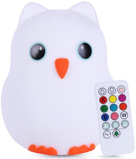 Kadoing Veilleuse Hibou (Grande) - avec TAP-ON & Télécommande - Rechargeable Lampe de Nuit - Révélation de Genre - Fête de Naissance - Cadeau de Naissance - Chambre de Bébé - Anniversaire Enfants - Cadeau de Jouet – LED Lampe pour Enfants Premium