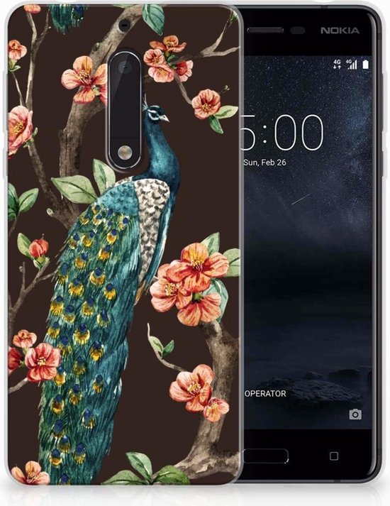 Housse TPU Silicone Etui pour Nokia 5 Coque Téléphone Peacock Avec Des Fleurs