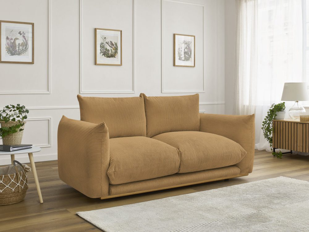 Canape droit fixe 2 places ERNEST tissu velours cotele – Image 2