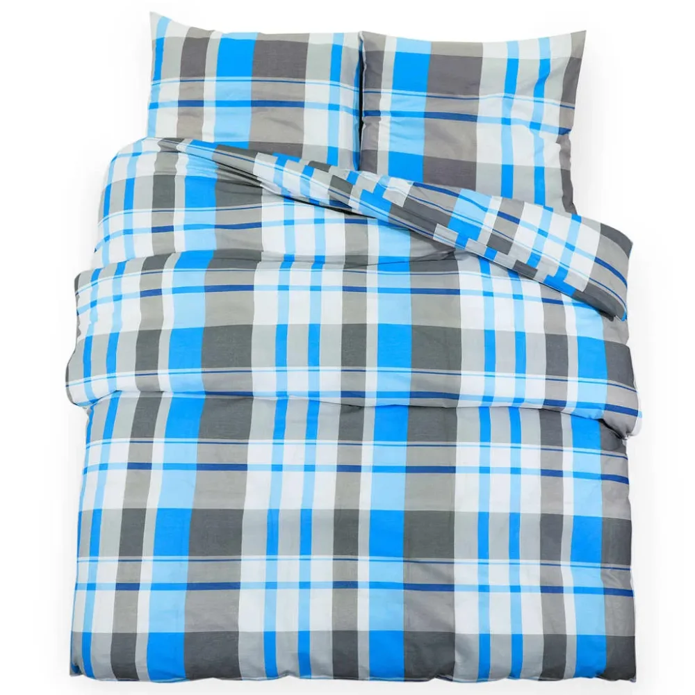Duvet Cover Set Blue and Grey 200x200 cm Cotton – Image 2