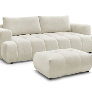 Canape droit convertible 3 places FUJI tissu lisse avec pouf Canape droit convertible 3 places FUJI tissu lisse avec pouf