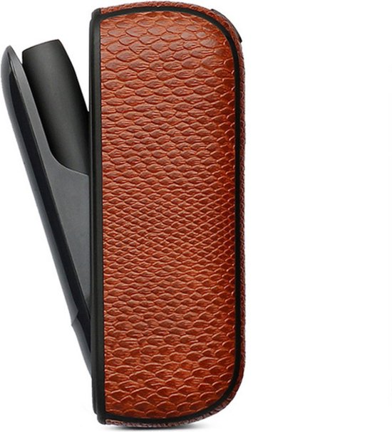 KELERINO. Etui en cuir pour IQOS 3 Duo - Crocodiles - Marron