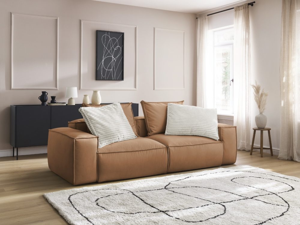 Canape droit fixe 3 places ultra moelleux BOHEME cuir vegan – Image 3