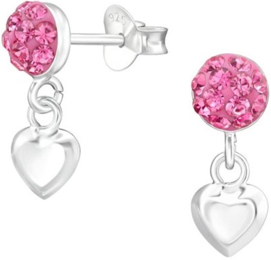 Joie|S - Boucles d'oreilles charm coeur en argent - avec cristal rose