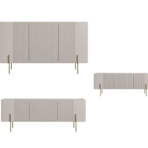 Ensemble MATHILDE avec buffet 150 cm + meuble TV 150 cm + table basse 100 cm plateau effet marbre et pieds or