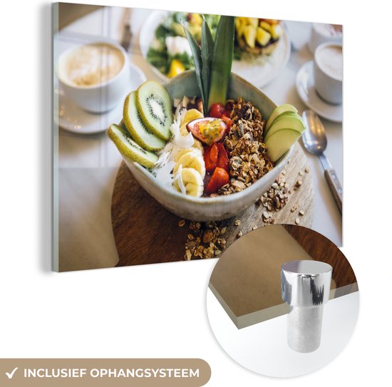 MuchoWow® Peinture sur verre 180x120 cm - Peinture acrylique sur verre - Petit-déjeuner dans un bol - Photo sur verre - Peintures