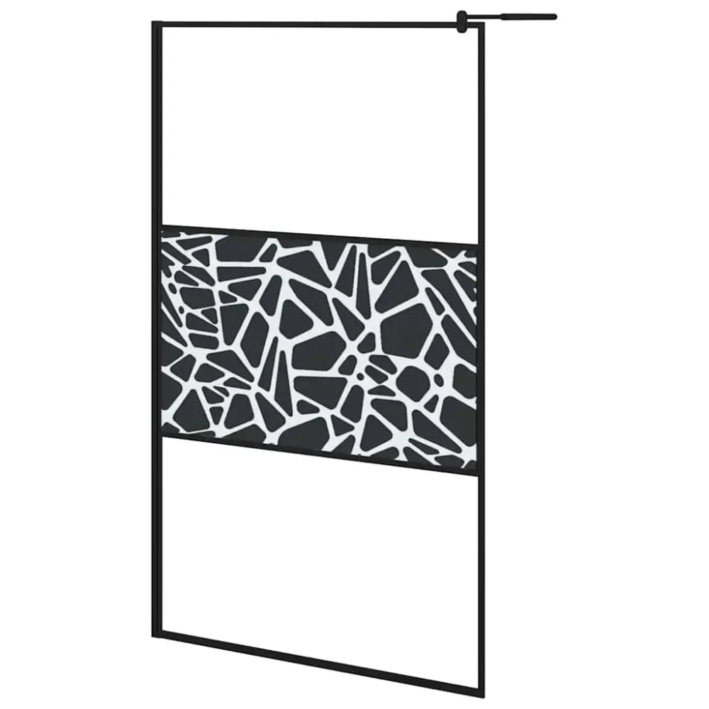 Walk-in Shower Wall 115x195cm ESG Glass with Stone Design Black – Image 2