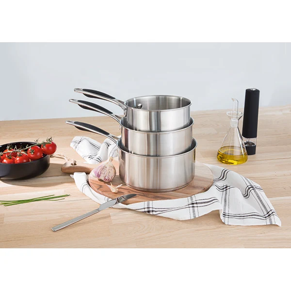 Lot 3 casseroles 16, 18 et 20 cm et 3 poêles 20, 24 et 28 cm tout inox Excell’Inox Mathon – Image 3