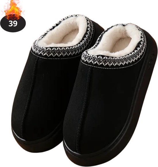 Nivard Chaussons Pantoufles femmes - Pantoufles - Slippers - Femme - Homme - Peluche - Taille 39 - Zwart