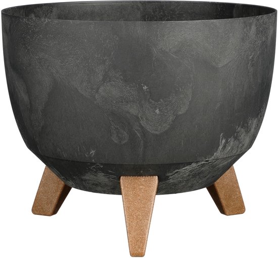 Mica Decorations Doppio Plantenbak op Poten - 18,5 x Ø29 cm - Plantenbakken voor Buiten - Bloembakken voor Balkon - Plastique Recyclé - Zwart