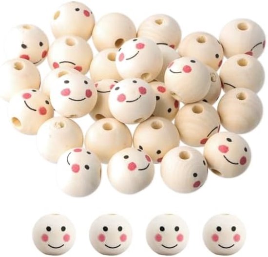Lot de 30 perles en bois de 20 mm, grandes perles rondes en bois naturel, pour tête de poupée DIY