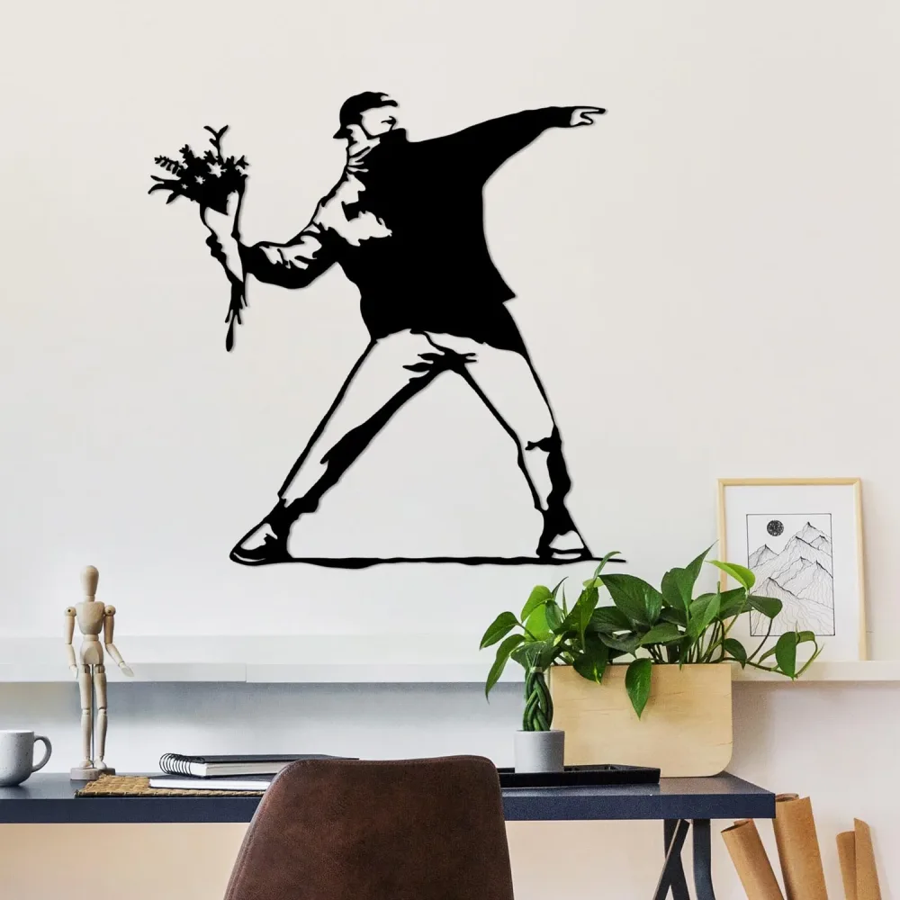 Banksy Metal 1 Wanddeko - Schwarz – Image 3