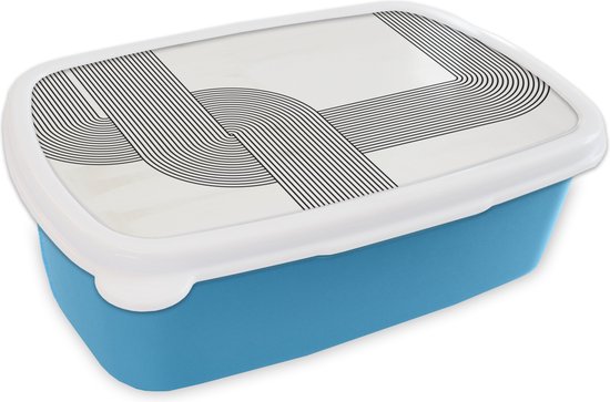 Lunch box Blauw - Lunch box - Boîte à pain - Zwart - Wit - Ligne - 18x12x6 cm - Enfants - Garçon